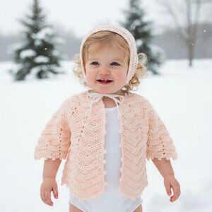 1950s Vintage Handmade Peach Crochet Baby Head Bonnet & Wrap sz 6-12 months